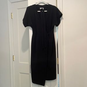 ASOS wrap midi dress black asymmetrical hem US 4